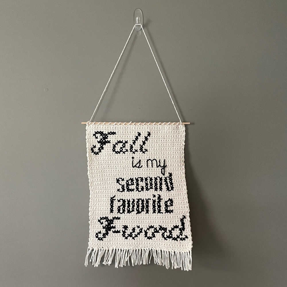 Handmade Crochet Wall Hanging, “Fall is my Second Favorite F-word.”